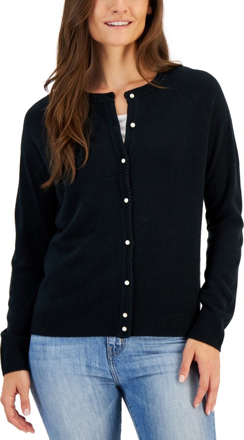 MakeMeChic Women's Plus Size Pearl Beaded Long Sleeve Open Front Cardigan Sweaters 