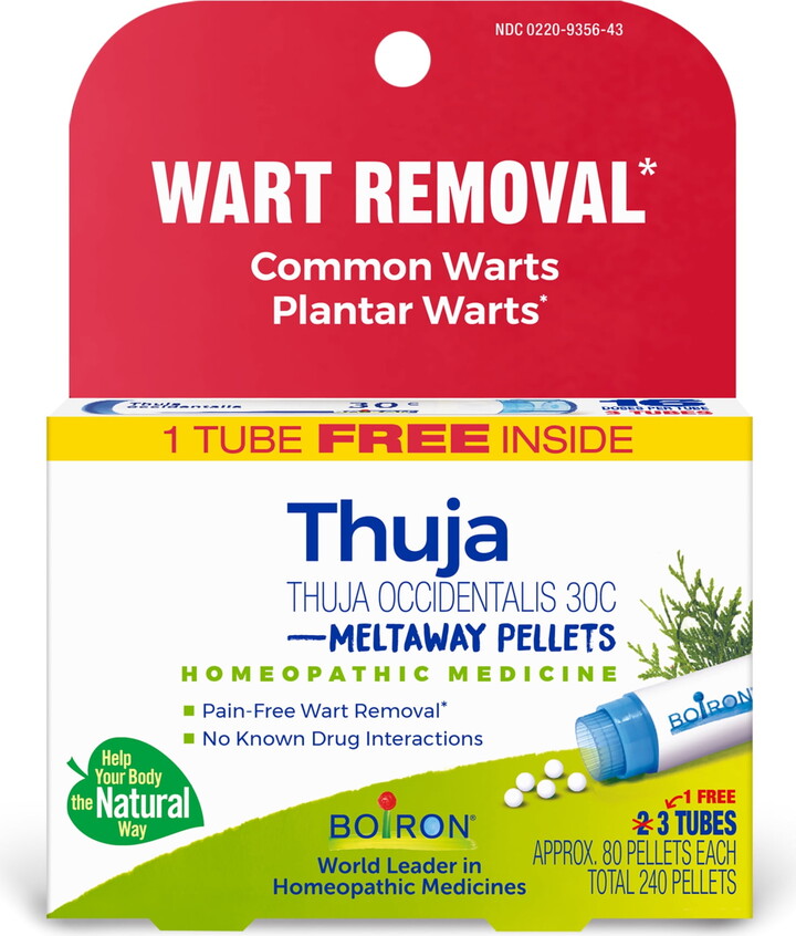 Boiron Thuja Occidentalis 30C Bonus Pack, Homeopathic Medicine for Wart Removal, Common Warts, Plantar Warts, 240 Pellets
