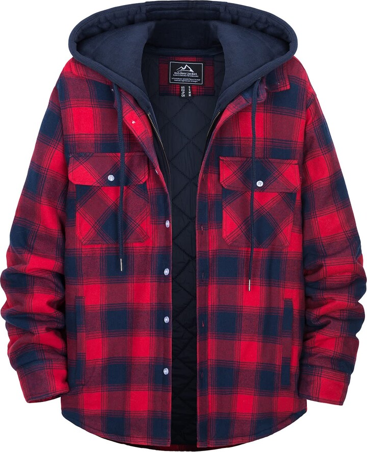 EKLENTSON Men's Hoodies Sweatshirts Winter Quilted Lined Flannel Long Sleeve Check Shirt Jacket