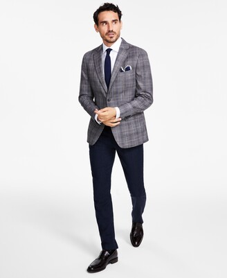 tommy hilfiger men's modern fit burgundy brown check blazer