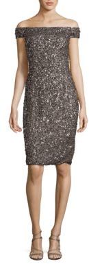 Adrianna Papell Sequined Off-the-Shoulder Sheath Dress