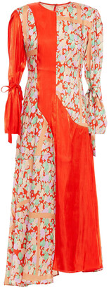 REJINA PYO Tanika Patchwork-effect Woven And Printed Satin-twill Midi Dress