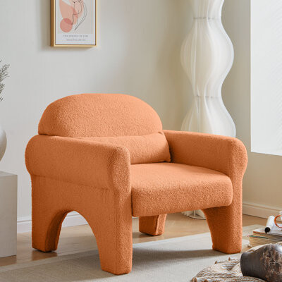 Wrought Studio Modern Orange Boucle Accent Chair With Lumbar Pillow For Living Room - Sumptuous Lambswool Fabric, Construction, Versatile Placement Stylish An Elegan