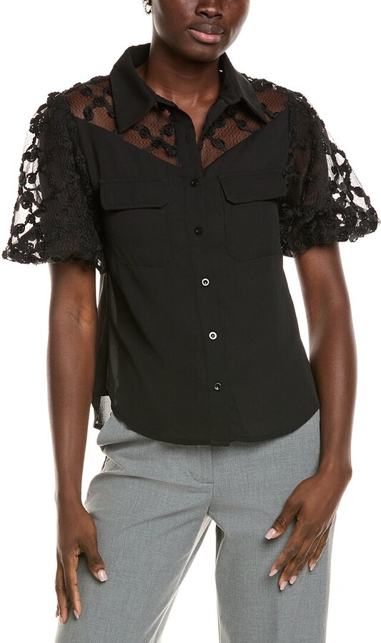 Gracia Floral Mesh Sleeve Top