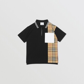 Burberry Childrens Vintage Check Panel Cotton Zip-front Polo Shirt