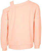 Thumbnail for your product : River Island Girls coral 'couture' one shoulder sweatshirt