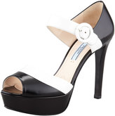 Thumbnail for your product : Prada Peep-Toe Ankle Strap Platform, Black/White