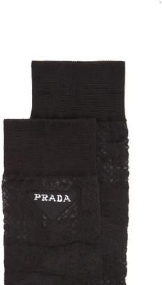 Prada Logo-intarsia Lace Socks - Womens - Black