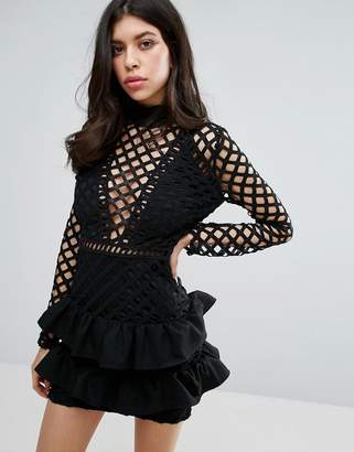 Missguided Lace Ruffle Detail Bodycon Dress