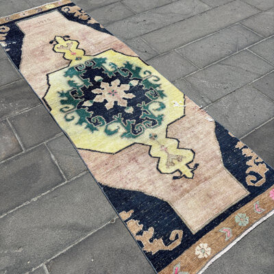 Canora Grey Vintage Turkish Anatolian Pink Wool Runner Rug Ideal for Kitchen and Corridors