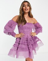 Thumbnail for your product : Lace & Beads off shoulder tulle mini dress in purple