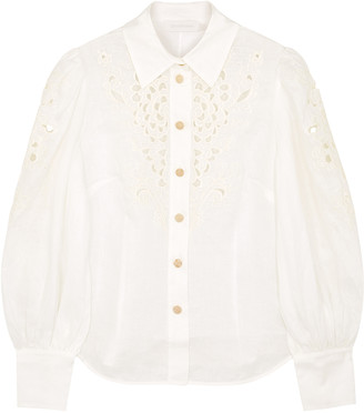 Zimmermann Peggy Ivory Embroidered Linen Shirt