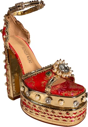 red leather platform heels