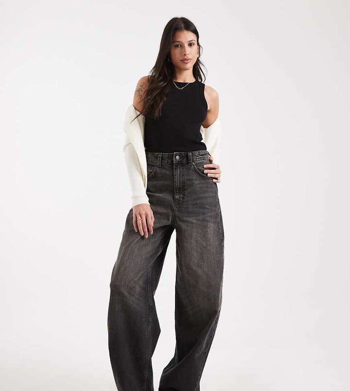 ASOS Tall ASOS DESIGN Tall high waisted barrel leg jeans in washed charcoal