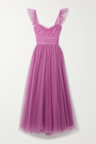 Thumbnail for your product : Monique Lhuillier Ruffled Gathered Glittered Tulle Gown - Purple
