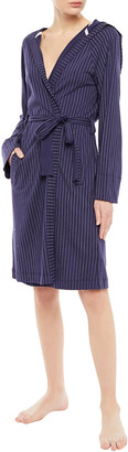 DKNY Pinstriped Cotton-blend Jersey Hooded Robe