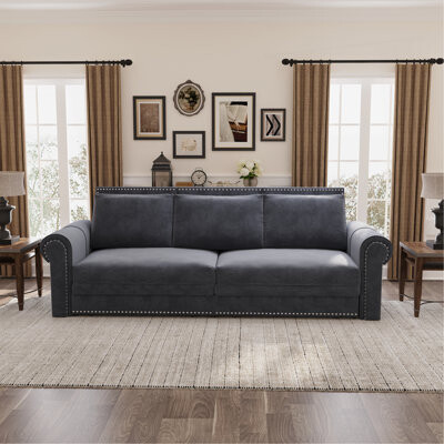 Chesterfield Sofa,93.7" King Pull Out Sofa Bed, 3-In-1 Velvet Convertible Sleeper Sofa With Nailhead Trim & Rolled Arm,Multi-Functional Sofa Bed,Grey