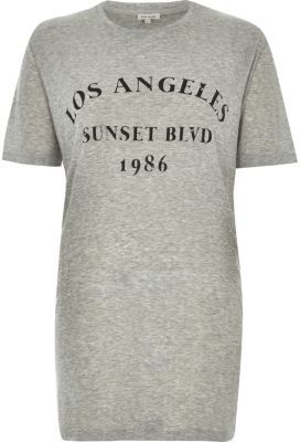 River Island Grey Los Angeles ribbed oversized t-shirt
