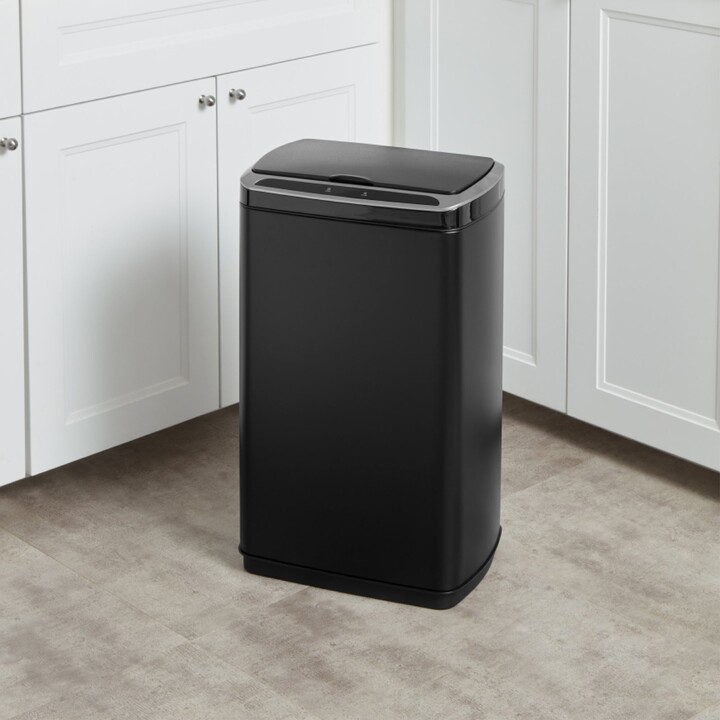 Dunelm 50L Black Rectangular Sensor Recycling Bin Black/White