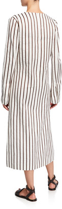 Loro Piana Striped Cotton Long-Sleeve Dress