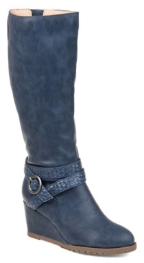 navy blue wedge boots