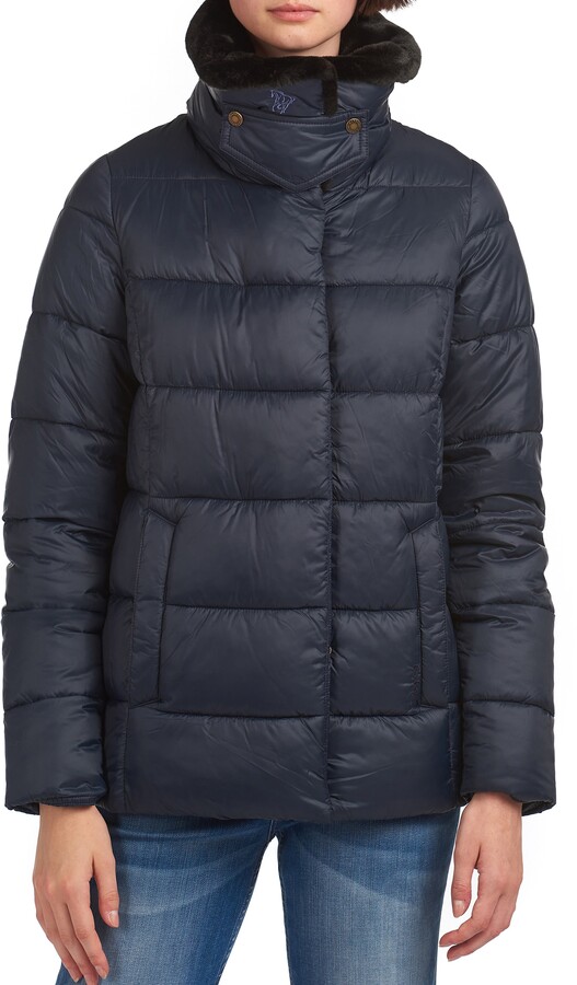 barbour shipper quilted jacket with faux fur trim hood