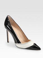 Thumbnail for your product : Manolo Blahnik Agata Leather & Patent Leather Spectator Pumps