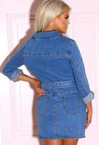 Thumbnail for your product : Pink Boutique Eldora Blue Button Front Belted Long Sleeve Denim Mini Dress