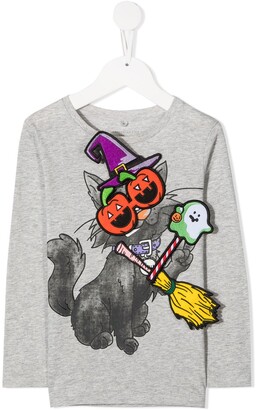 Stella McCartney Kids cat badges organic-cotton T-shirt