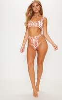 Thumbnail for your product : PrettyLittleThing Orange Abstract Stripe Print Scoop Bikini Top