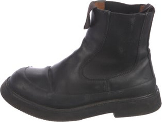 Celine Leather Ankle Chelsea Boots Black Round-Toes Platform Designer