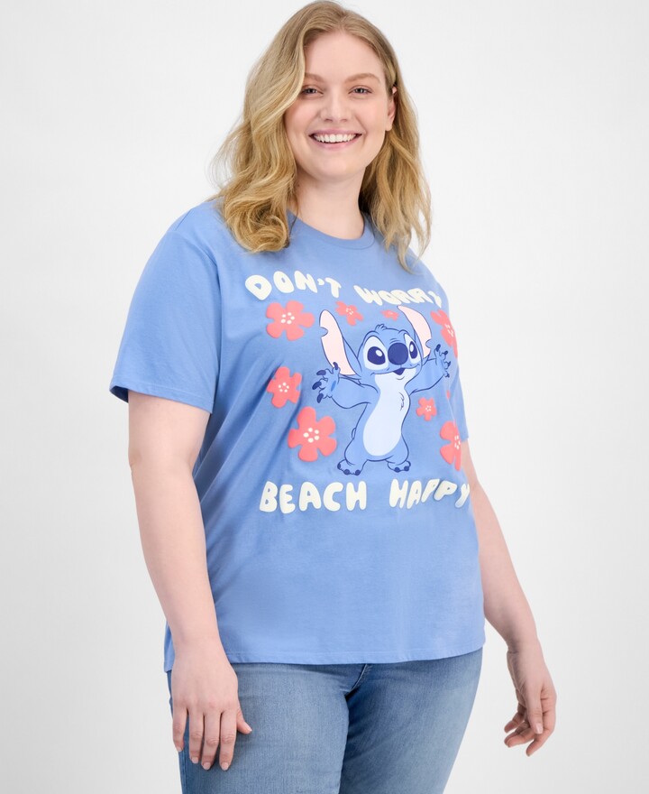 Disney Trendy Plus Size Stitch Beach Happy Graphic T-Shirt