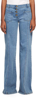 Chloé Wide Flare-Leg Jeans, Medium Blue