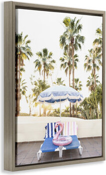 Highland Dunes Poolside Flamingo Float Framed Floater Canvas Wall Art by Sisi and Seb