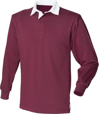Front Row Mens Casual Long Sleeve Rugby Style Shirt Burgundy XL - ShopStyle