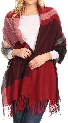 Sakkas 1746 - Iris Warm Super Soft Cashmere Feel Pashmina Shawl/Scarf with Fringes - Maroon/Pink Stripe - OS