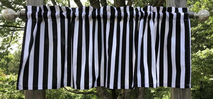 Etsy Black & White Striped Kitchen Valance - Farmhouse Curtain Modern Window Treatment