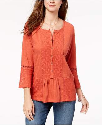 Style&Co. Style & Co Lace-Embellished Bell-Sleeve Tunic, Created for Macy's