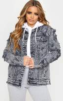 Thumbnail for your product : PrettyLittleThing Petite Acid Wash Distressed Denim Jacket