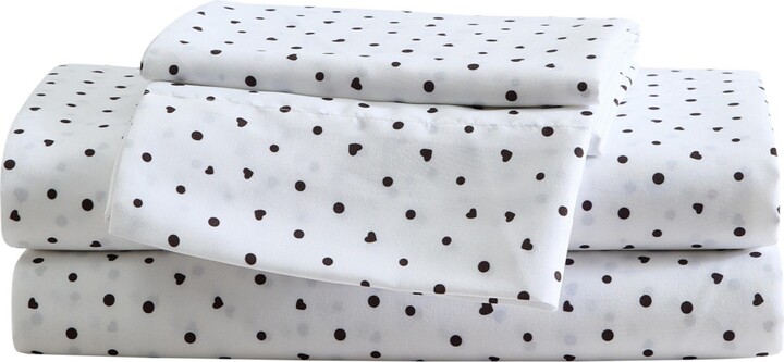 Betsey Johnson Polka Dot Heart Printed Microfiber 4-Pc. Sheet Set Full - Black White