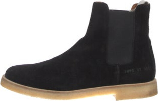 Woman by Common Projects Suede Ankle Chelsea Boots Black Round-Toes