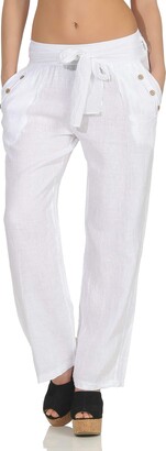 malito more than fashion Malito Women Linen Pants Trousers fine Chino Plain Colors 8174 (White