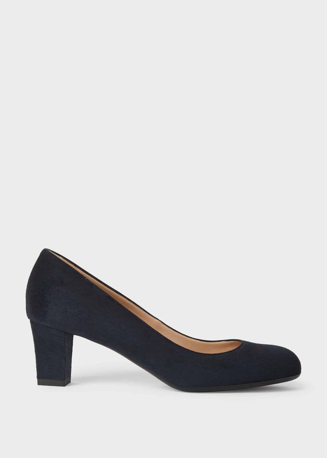 navy patent block heel court shoes