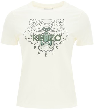 Kenzo TIGER PRINT T-SHIRT XS White, Green Cotton - ShopStyle