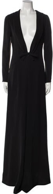Valentino Silk Evening Gown Black Bow Accents Long Sleeve with V-Neck Concealed Zip Closure at Front Designer