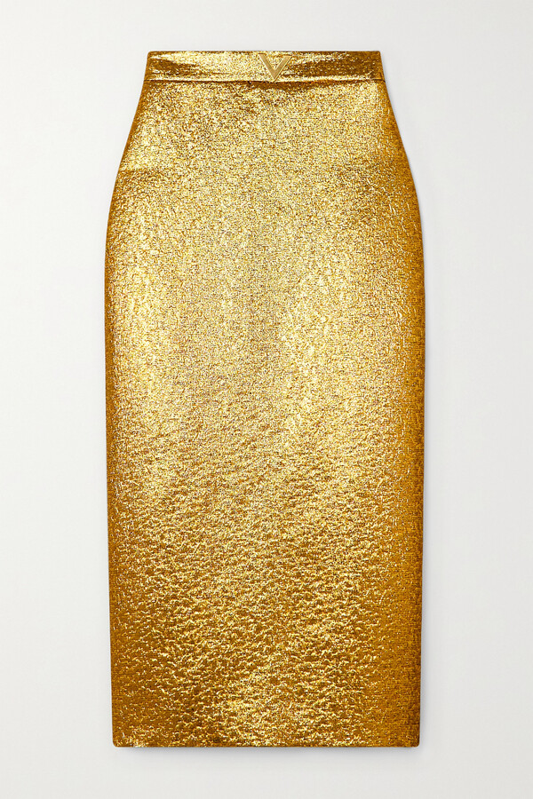 Valentino Garavani Embellished Lamé Midi Skirt Gold ShopStyle
