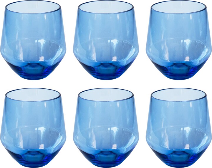 Abode Homewares by TarHong Angle Stemless Wine/Tumbler Acrylic Drinkware, Set of 6, Blue, 18 oz.
