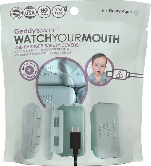 Geddy's Mom: Watch Your Mouth: Dusty Aqua - 6 Pack -USB Charger Child Safety Covers
