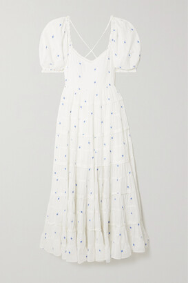 Rixo Cannes Open-back Tiered Embroidered Cotton Midi Dress - White