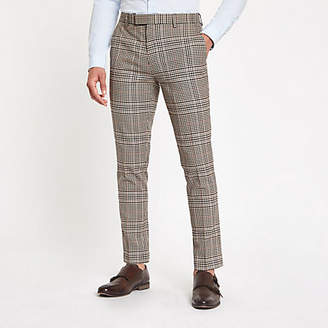 River Island Brown heritage check skinny fit suit trouser